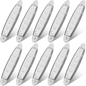 Justech 10 Pcs 6 LED White Side Marker Light, Waterproof Trailer Marker Lights Kit, Universal 12V Indicator Lights Rear Side Marker Clearance Lights for Truck Trailer Bus Cab RV Van