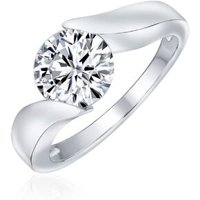Personalize Modern Simple Minimalist .5, 3,1CTW Cubic Zirconia AAA CZ Bezel Set Round Solitaire Promise Engagement Ring For Women .925 Sterling Silver Plain Band Customizable