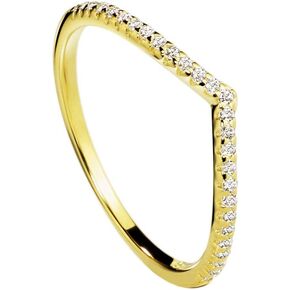 Michooyel Sterling Silver Eternity Band Ring V Shape Chevron Rings Curved Wedding Band Rings Stacking Rings for Women