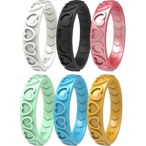 10/6/4 Packs Silicone Ring Women, Stackable Braided Rings for Women, Breathable Inner Arc Rubber Rings Women, Unique Design Silicone Wedding Bands Women-Love Texture Collection