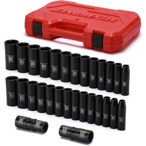 MIXPOWER 1/2-Inch Deep Impact Socket Set, Cr-Mo Steel, 29 Pieces Set, Metric & SAE, 10-27mm, 7/16"- 1-1/4", Include Flip Lug Nut Socket, 19mmX 21mm, 3/4" X13/16", Heavy Duty Storage Case…