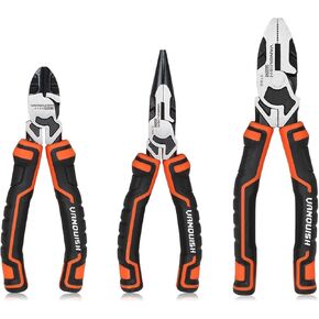 VANQUISH 3-Piece Pliers Set with Wire Jaw Diagonal Cutting Pliers, Long Needle Nose Pliers and Linemans Pliers Tool Set (3192)