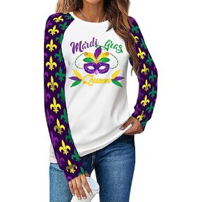 Mardi Gras Shirts for Women:Fat Tuesday Shirt Carnival Graphic Tee Long-Sleeve Higher Quality Printed Shirt