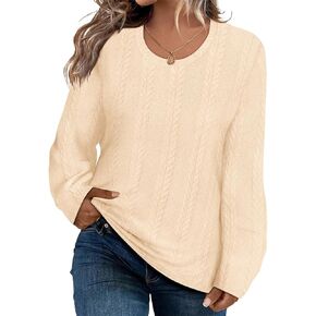 CARCOS Womens Plus Size Tops Fall Cable Knit Sweaters Long Sleeve Shirts Crewneck Lightweight Tunic Tops Winter XL-5XL