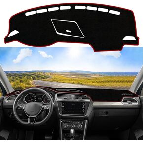 Custom Dash Cover Fit for Volkswagen VW Tiguan 2017-2024 Non-Slip Interior Decoration Sunshade Glare UV Rays Protector Dashboard Mat Carpet Accessories-Black Edge
