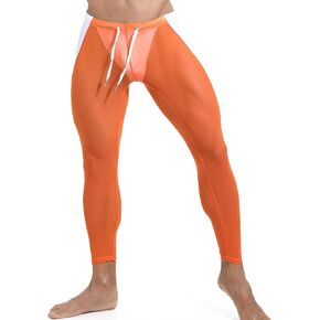 FEOYA Men's Mesh Yoga Pants See Through Tight Leggings with Drastring Stretchy Capris Sports Shapewear Underwear