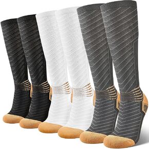 IRAMY Copper Compression Socks Women Men 20-30 mmHg Ankle Support V-Shape Compression Coolmax Wicking Knee High Socks