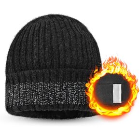 Beanie Hats for Men Women, Wool Knit Cuffed Beanie with 3M Thinsulate Fleece Lined & Reflective