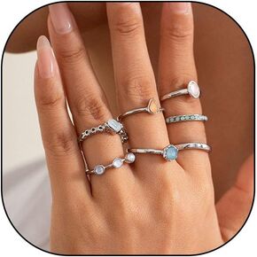 14K Gold Plated Stackable Knuckle Rings Set for Women Trendy Chunky Simulation Gemstone Signet Rings Dainty Midi Finger Rings Pack Aesthetic Statement Jewelry for Bridesmaid Wedding Gifts
