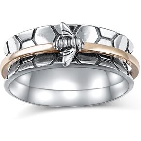 Sterling Silver Spinner Ring Honey Bee Rings for Women, Vintage Wide Band Fidget Ring for Anxiety Relieve Stress Gift for Women Teen Girl