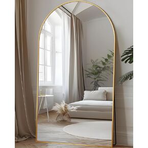 Full Length Mirror, 78"x38" Oversized Arched Floor Mirror Freestanding, Full Body Mirror Floor Standing Mirror with Stand, Hanging Mounted Mirror for Bedroom Living Room, Gold, Arched Style