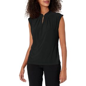 Kasper Women's Extended Shoulder Button Neck Solid Knit Top