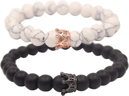 UEUC King&Queen Crown Distance Couple Bracelets His and Her Friendship 8mm Beads Bracelet in Kuwait