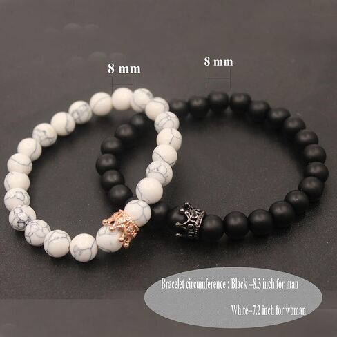UEUC King&Queen Crown Distance Couple Bracelets His and Her Friendship 8mm Beads Bracelet in Kuwait