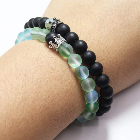 UEUC King&Queen Crown Distance Couple Bracelets His and Her Friendship 8mm Beads Bracelet in Kuwait
