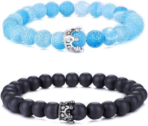 UEUC King&Queen Crown Distance Couple Bracelets His and Her Friendship 8mm Beads Bracelet in Kuwait