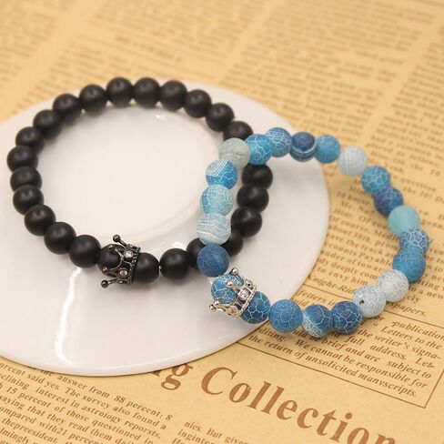 UEUC King&Queen Crown Distance Couple Bracelets His and Her Friendship 8mm Beads Bracelet in Kuwait