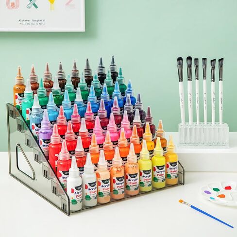 Paint organizer for acrylic painting (7 Tier) & Paint Brush Holder (26 Slots) for Paint Tube Storage,Acrylic Paint Organizer,Paint Holder,Clear Paint Bottle Rack for Alcohol Inks, Food Coloring in Saudi Arabia
