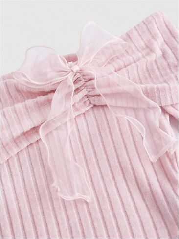 GORGLITTER Women's Bow Tie Ruched Off The Shoulder Sweaters Long Sleeve Coquette Crop Tops in Saudi Arabia