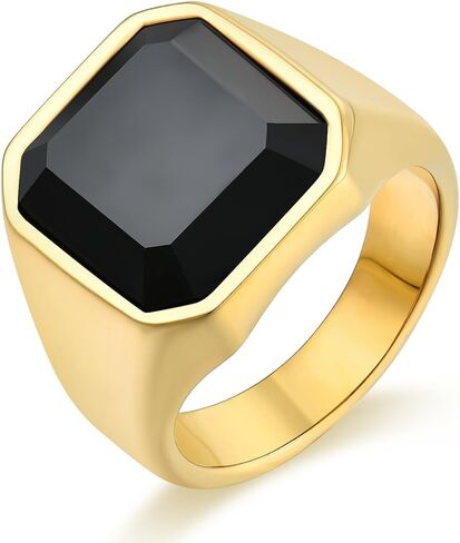 Men's Black Onyx Stone Signet Rings Stainless Steel Ring for Men Square Ring Jewelry for Men, Size 8-12 in Kuwait