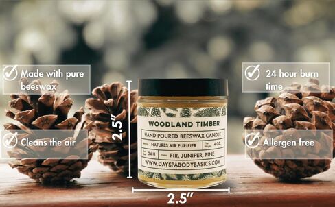 Woodland Timber Beeswax Candle - Clean Burning, Non-Toxic, Non-Allergenic - Handmade in USA in Saudi Arabia
