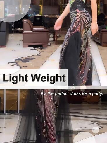 ANGEL FASHIONS Women's Sequined V-Neck Gown Elegant Tulle Evening Dress with Criss-Cross Back Straps in Kuwait