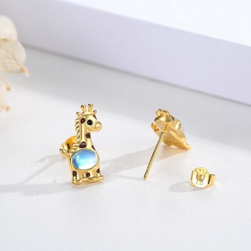 Animal Earrings 925 Sterling Silver Moonstone Axolotl/Pig/Giraffe Stud Earrings Hypoallergenic Cute Mother's Day Animal Jewelry Gifts for Women Birthday in Kuwait