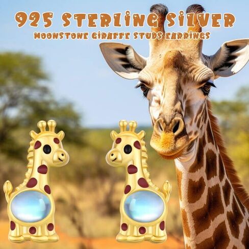 Animal Earrings 925 Sterling Silver Moonstone Axolotl/Pig/Giraffe Stud Earrings Hypoallergenic Cute Mother's Day Animal Jewelry Gifts for Women Birthday in Kuwait