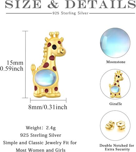 Animal Earrings 925 Sterling Silver Moonstone Axolotl/Pig/Giraffe Stud Earrings Hypoallergenic Cute Mother's Day Animal Jewelry Gifts for Women Birthday in Kuwait