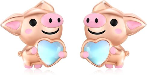 Animal Earrings 925 Sterling Silver Moonstone Axolotl/Pig/Giraffe Stud Earrings Hypoallergenic Cute Mother's Day Animal Jewelry Gifts for Women Birthday in Kuwait