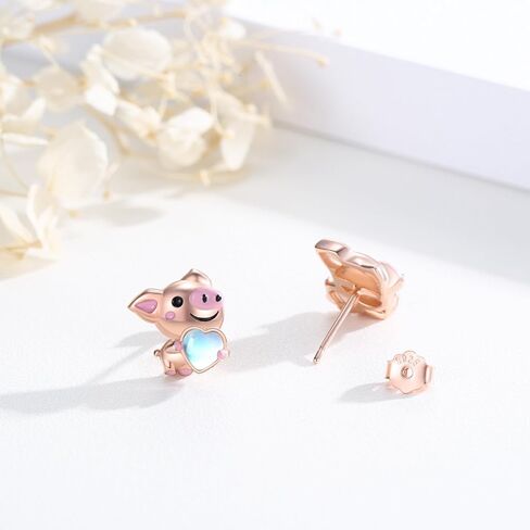 Animal Earrings 925 Sterling Silver Moonstone Axolotl/Pig/Giraffe Stud Earrings Hypoallergenic Cute Mother's Day Animal Jewelry Gifts for Women Birthday in Kuwait