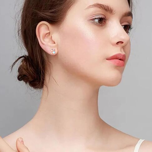 Animal Earrings 925 Sterling Silver Moonstone Axolotl/Pig/Giraffe Stud Earrings Hypoallergenic Cute Mother's Day Animal Jewelry Gifts for Women Birthday in Kuwait