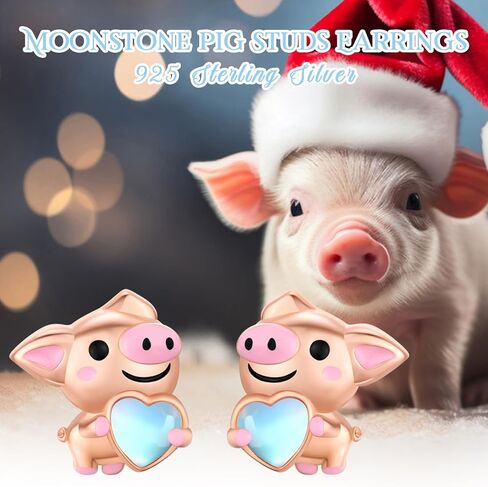 Animal Earrings 925 Sterling Silver Moonstone Axolotl/Pig/Giraffe Stud Earrings Hypoallergenic Cute Mother's Day Animal Jewelry Gifts for Women Birthday in Kuwait