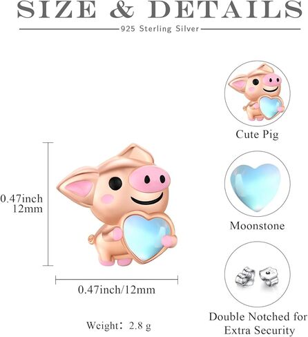 Animal Earrings 925 Sterling Silver Moonstone Axolotl/Pig/Giraffe Stud Earrings Hypoallergenic Cute Mother's Day Animal Jewelry Gifts for Women Birthday in Kuwait