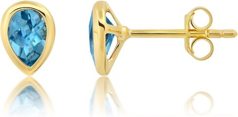 Pear Shape Gemstone Stud Birthstone Earrings for Women | 14k Gold Plated or Solid 925 Sterling Silver Hypoallergenic Jewelry | Bezel Setting Push Back Stone Studs Set by Nicole Miller Fine Jewelry in Saudi Arabia