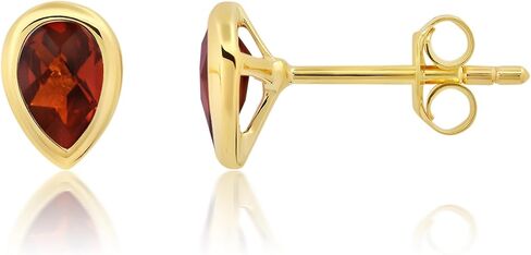 Pear Shape Gemstone Stud Birthstone Earrings for Women | 14k Gold Plated or Solid 925 Sterling Silver Hypoallergenic Jewelry | Bezel Setting Push Back Stone Studs Set by Nicole Miller Fine Jewelry in Saudi Arabia