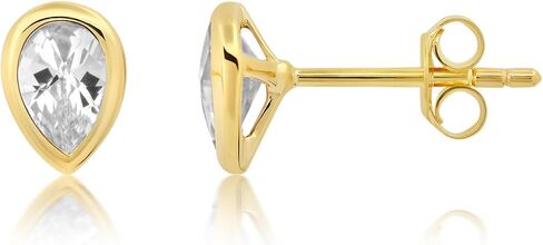 Pear Shape Gemstone Stud Birthstone Earrings for Women | 14k Gold Plated or Solid 925 Sterling Silver Hypoallergenic Jewelry | Bezel Setting Push Back Stone Studs Set by Nicole Miller Fine Jewelry in Saudi Arabia