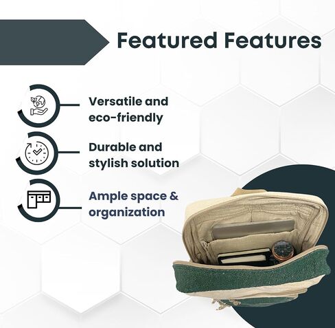 Handmade Multi-Pocket Hemp Backpack, Green – Durable Backpack with Adjustable Straps, Spacious 17L Storage for Travel, Work, Hiking, and Everyday Use in Saudi Arabia