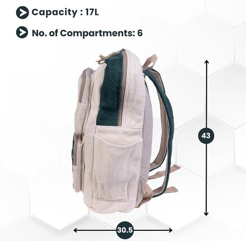 Handmade Multi-Pocket Hemp Backpack, Green – Durable Backpack with Adjustable Straps, Spacious 17L Storage for Travel, Work, Hiking, and Everyday Use in Saudi Arabia