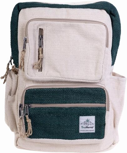 Handmade Multi-Pocket Hemp Backpack, Green – Durable Backpack with Adjustable Straps, Spacious 17L Storage for Travel, Work, Hiking, and Everyday Use in Saudi Arabia