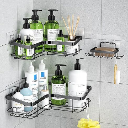 Shower Caddy 3 Pack, Adhesive Shower Organizer Rack, No Drilling Stainless Steel Shower Shelves, Rustproof Wall Shelf for Inside Shower, Bathroom Storage and Home Decor Accessories, Black in Saudi Arabia