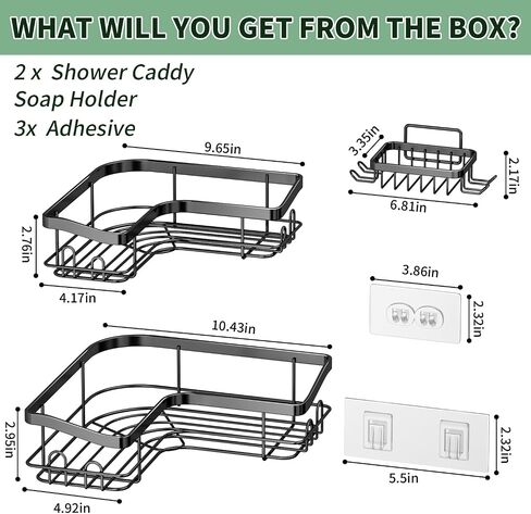 Shower Caddy 3 Pack, Adhesive Shower Organizer Rack, No Drilling Stainless Steel Shower Shelves, Rustproof Wall Shelf for Inside Shower, Bathroom Storage and Home Decor Accessories, Black in Saudi Arabia