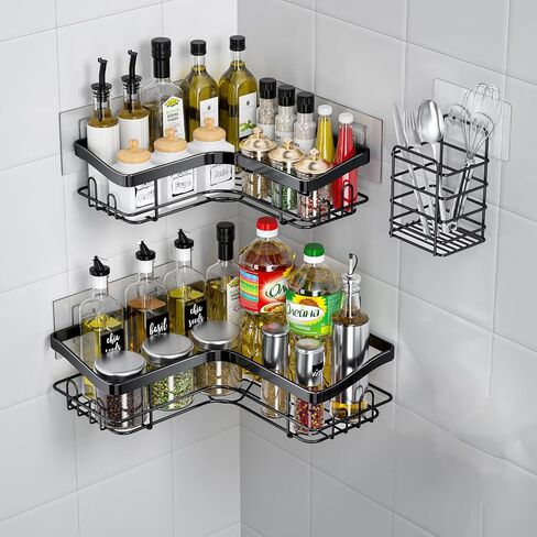 Shower Caddy 3 Pack, Adhesive Shower Organizer Rack, No Drilling Stainless Steel Shower Shelves, Rustproof Wall Shelf for Inside Shower, Bathroom Storage and Home Decor Accessories, Black in Saudi Arabia