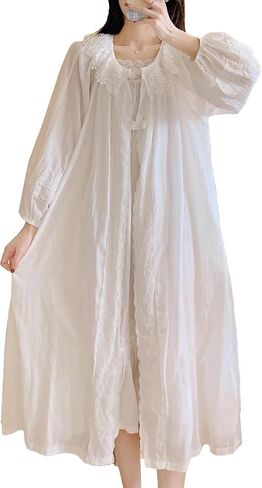 Women's Vintage Nightgown with Robe 2 Pcs Cotton Victorian Sleepwear Sexy Slip Dress Robe Set in Saudi Arabia