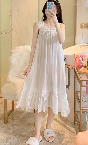 Women's Vintage Nightgown with Robe 2 Pcs Cotton Victorian Sleepwear Sexy Slip Dress Robe Set in Saudi Arabia