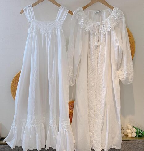 Women's Vintage Nightgown with Robe 2 Pcs Cotton Victorian Sleepwear Sexy Slip Dress Robe Set in Saudi Arabia