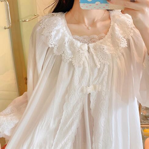 Women's Vintage Nightgown with Robe 2 Pcs Cotton Victorian Sleepwear Sexy Slip Dress Robe Set in Saudi Arabia