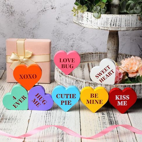 8 قطع عيد الحب على شكل قلب خشبي، لافتة رومانسية لعيد الحب، صينية متدرجة ديكور Be Mine، زينة قلوب خشبية قائمة بذاتها، علامات خشبية على شكل قلب مع كلمات محببة لتزيين حفلات الزفاف المنزلية in Kuwait