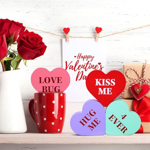 8 قطع عيد الحب على شكل قلب خشبي، لافتة رومانسية لعيد الحب، صينية متدرجة ديكور Be Mine، زينة قلوب خشبية قائمة بذاتها، علامات خشبية على شكل قلب مع كلمات محببة لتزيين حفلات الزفاف المنزلية in Kuwait