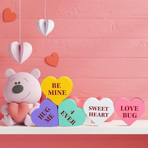 8 قطع عيد الحب على شكل قلب خشبي، لافتة رومانسية لعيد الحب، صينية متدرجة ديكور Be Mine، زينة قلوب خشبية قائمة بذاتها، علامات خشبية على شكل قلب مع كلمات محببة لتزيين حفلات الزفاف المنزلية in Kuwait